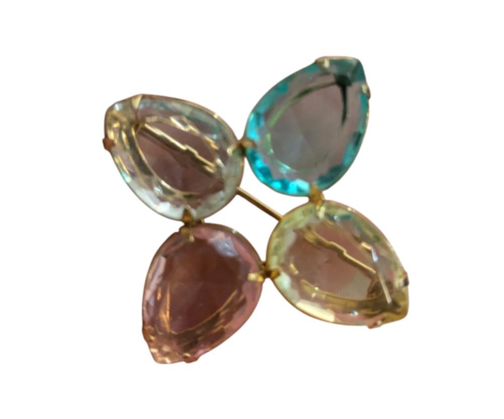 Avon Vintage Pastel Teardrop Crystal Flower Brooch Pin